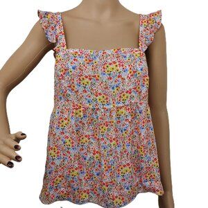 LOFT MULTICOLOR FLORAL STRAPS SEAM AT WAIST CASUAL BLOUSE TOP SIZE: MP NWT